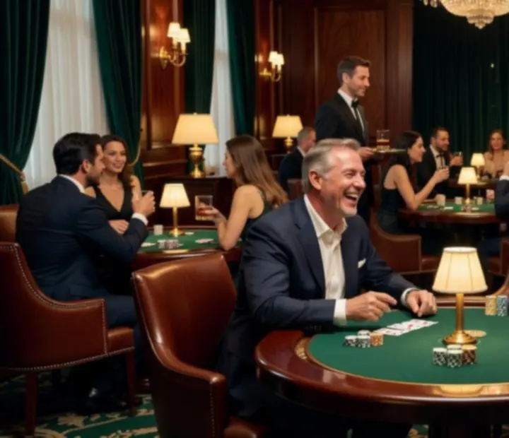 Guests enjoying social poker nights and fine dining inside the Cinderand Chance lounge.